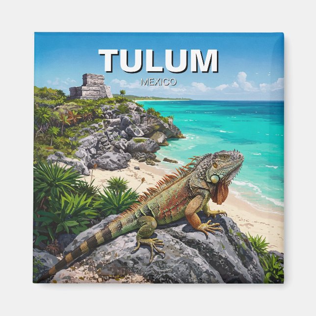 Tulum Mexico Travel Iguana Magnet (Framsidan)