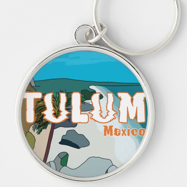 Tulum Mexico Underbar Gift Idea Rund Silverfärgad Nyckelring (Framsidan)