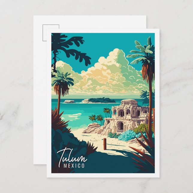 Tulum Mexico vintage resor illustration Vykort (Fram/baksida)