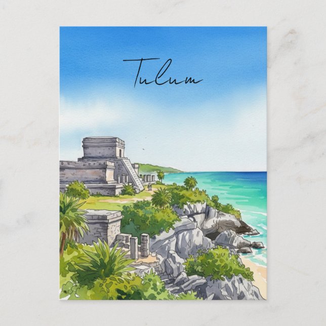Tulum Mexico Watercolor Vykort (Framsida)