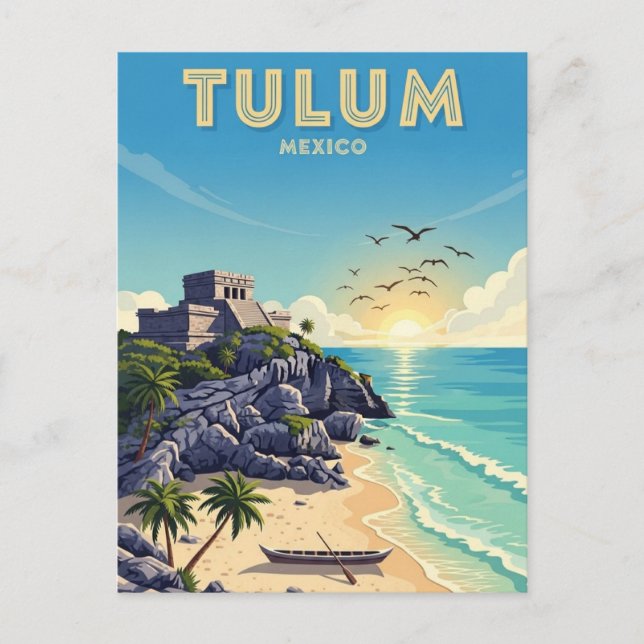 Tulum Mexico Watercolor Vykort (Framsida)