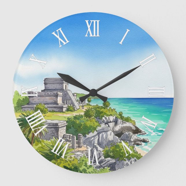 Tulum Mexiko Akvarell Stor Klocka (Framsida)