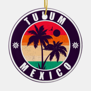 Tulum Mexiko Handflatan Träd Vintage resor Souveni Julgransprydnad Keramik