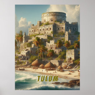 Tulum Mexiko Landskap Vintage Resa Poster