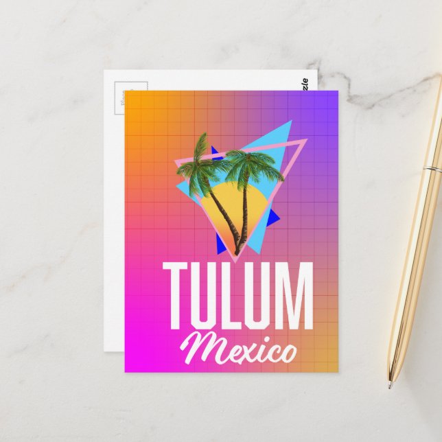 Tulum Mexiko Retro-resemaffisch. Vykort (Fram/Back In Situ)