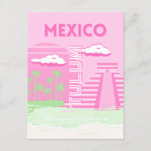 Tulum, Mexiko, Travel Art, Preppy Art, Rosa Helg Vykort