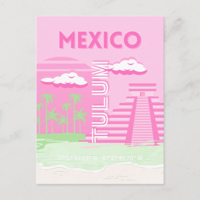 Tulum, Mexiko, Travel Art, Preppy Art, Rosa Helg Vykort (Framsida)
