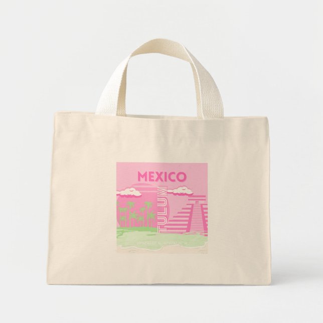 Tulum, Mexiko, Travel Art, Preppy Art, Rosa Mini Tygkasse (Framsidan)