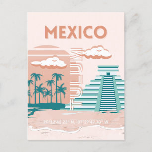 Tulum, Mexiko, Travel Art, Retro Helg Vykort