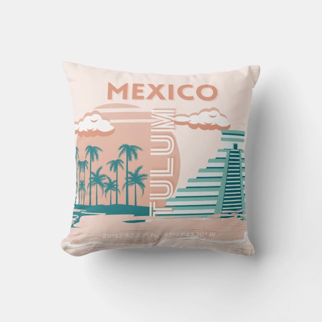 Tulum, Mexiko, Travel Art, Retro Kudde (Framsida)
