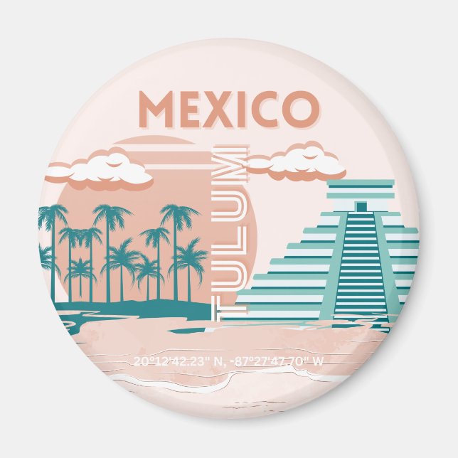 Tulum, Mexiko, Travel Art, Retro Magnet (Framsidan)