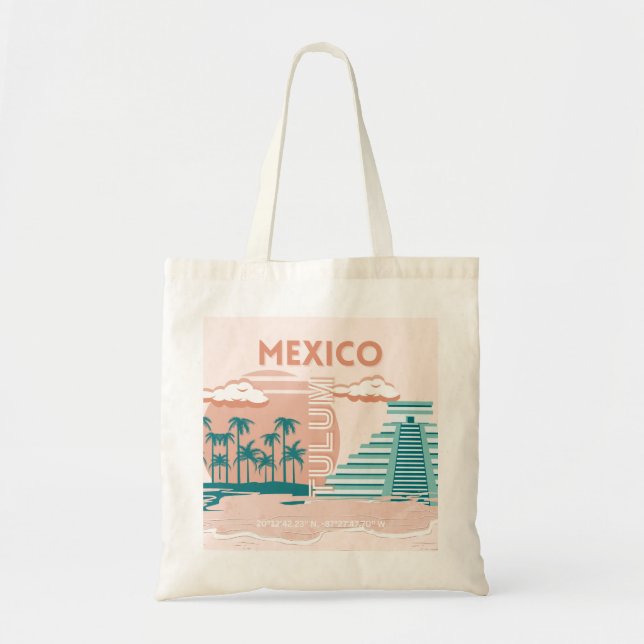 Tulum, Mexiko, Travel Art, Retro Tygkasse (Framsidan)