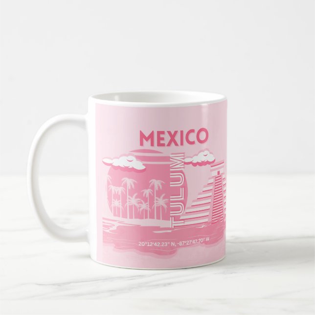 Tulum, Mexiko, Travel Art, Rosa Art Kaffemugg (Vänster)