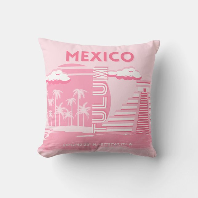 Tulum, Mexiko, Travel Art, Rosa Art Kudde (Framsida)
