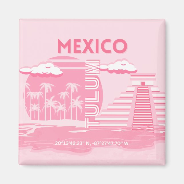 Tulum, Mexiko, Travel Art, Rosa Art Magnet (Framsidan)