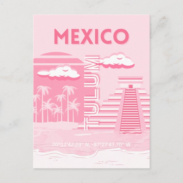 Tulum, Mexiko, Travel Art, Rosa Art Vykort (Framsida)