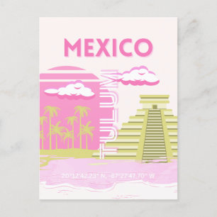 Tulum, Mexiko, Travel Art, Rosa Helg Vykort