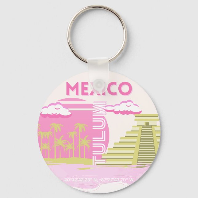 Tulum, Mexiko, Travel Art, Rosa Nyckelring (Framsida)