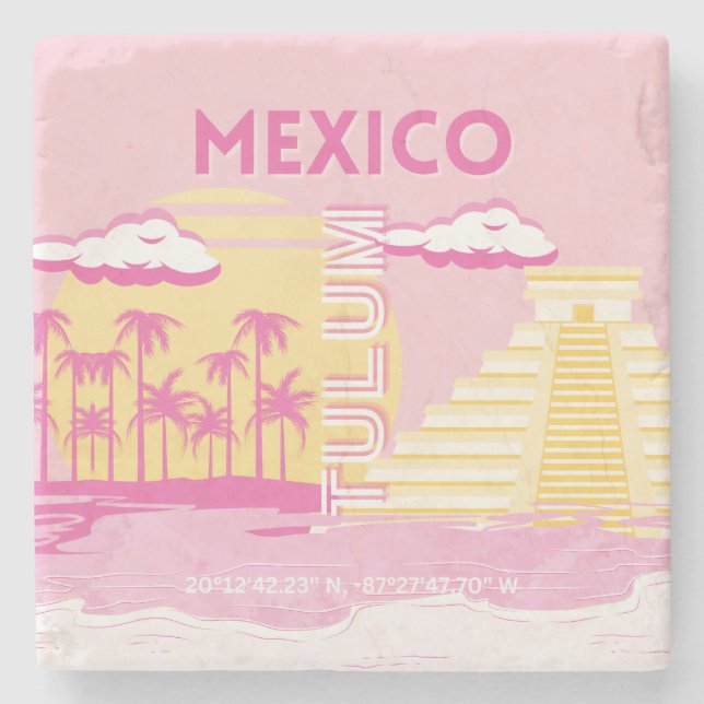Tulum, Travel Art, Preppy Art, Rosa Stenunderlägg (Framsidan)