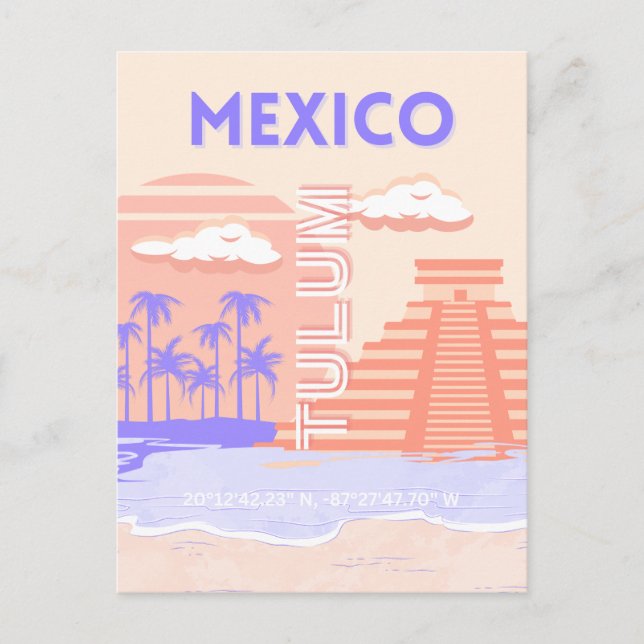 Tulum, Travel Art, Retro Art Helg Vykort (Framsida)