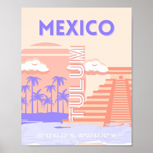 Tulum, Travel Art, Retro Art Poster (Framsidan)