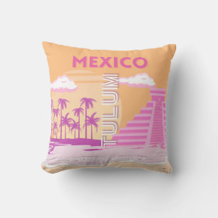 Tulum, Travel Art, Retro Art, Rosa, Orange Kudde