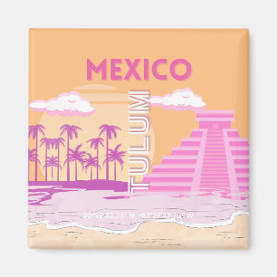 Tulum, Travel Art, Retro Art, Rosa, Orange Magnet