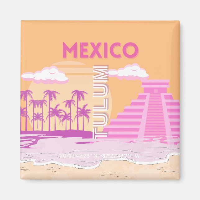 Tulum, Travel Art, Retro Art, Rosa, Orange Magnet (Framsidan)