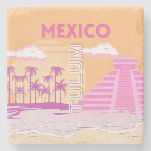 Tulum, Travel Art, Retro Art, Rosa, Orange Stenunderlägg