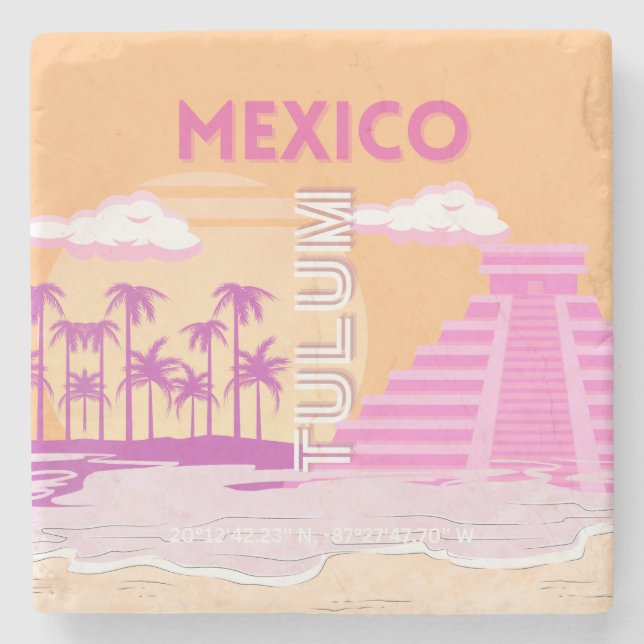 Tulum, Travel Art, Retro Art, Rosa, Orange Stenunderlägg (Framsidan)