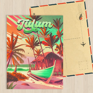 Tulum Yucatán Mexiko Beach Watercolor Sunset Vykort
