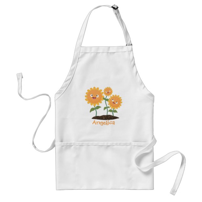 Tum lycklig solblommor med leende tecknad illustra förkläde (Framsidan)