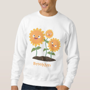 Tum lycklig solblommor med leende tecknad illustra lång ärmad tröja