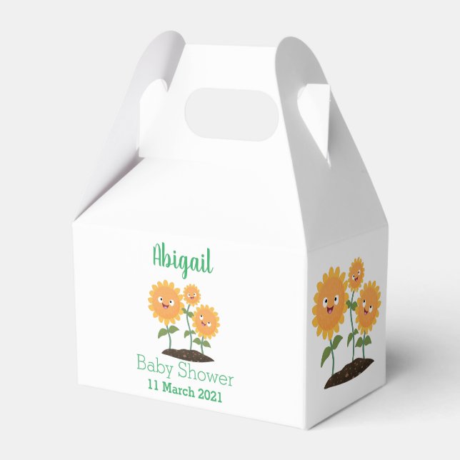 Tum lycklig solblommor med leende tecknad illustra presentaskar (Framsidan Sidan)