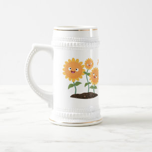 Tum lycklig solblommor med leende tecknad illustra sejdel