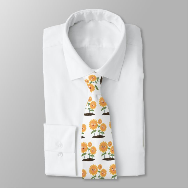 Tum lycklig solblommor med leende tecknad illustra slips (Bunden)