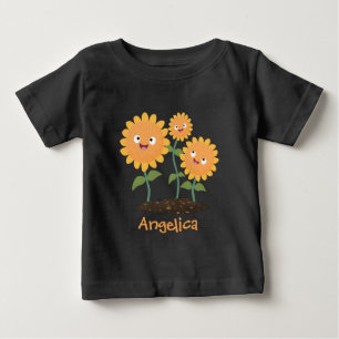 Tum lycklig solblommor med leende tecknad illustra t shirt