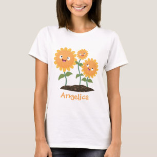 Tum lycklig solblommor med leende tecknad illustra t shirt