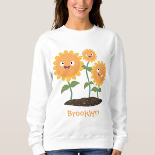 Tum lycklig solblommor med leende tecknad illustra t shirt