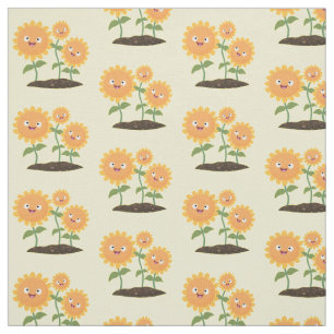 Tum lycklig solblommor med leende tecknad illustra tyg