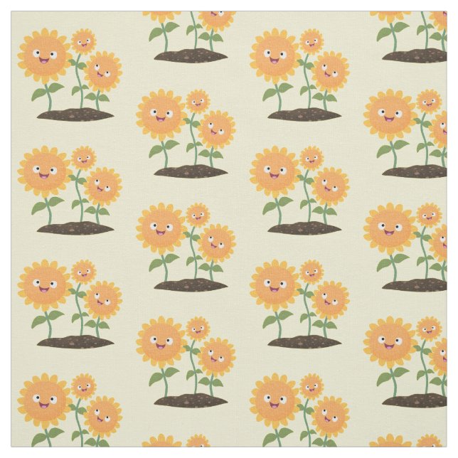 Tum lycklig solblommor med leende tecknad illustra tyg (Provkarta)