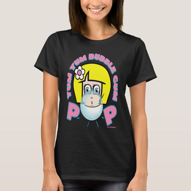 TUM TUM BUBBELGUMMFLICKA SOM BLÅSER BUBBLOR RETRO  T SHIRT (Framsida)