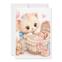 Tumble Watercolor Kittens Baby Shower Inbjudan