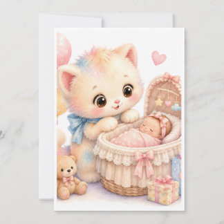 Tumble Watercolor Kittens Baby Shower Inbjudan