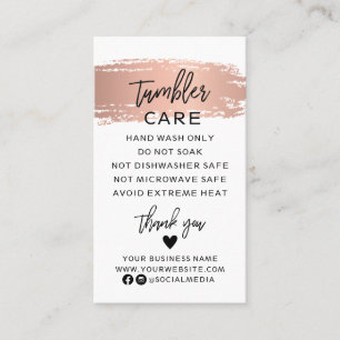 Tumbler Care Instructions Card med Ro Guld Visitkort