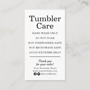 Tumbler Care Instructions Modern Black and White Visitkort