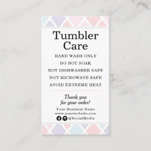 Tumbler Care Instructions Modern Pastel Diamond Visitkort
