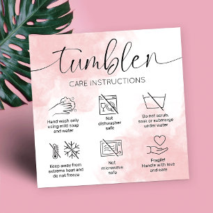 Tumbler Care Instruktioner för kvinnlig Rosa Vatte Fyrkantigt Visitkort