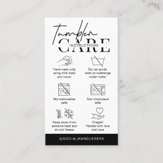 Tumbler Cup Care Instructions Minimalist Logo Visitkort