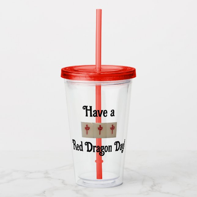 Tumbler med mahjong - en röd drake take away mugg (Framsida)